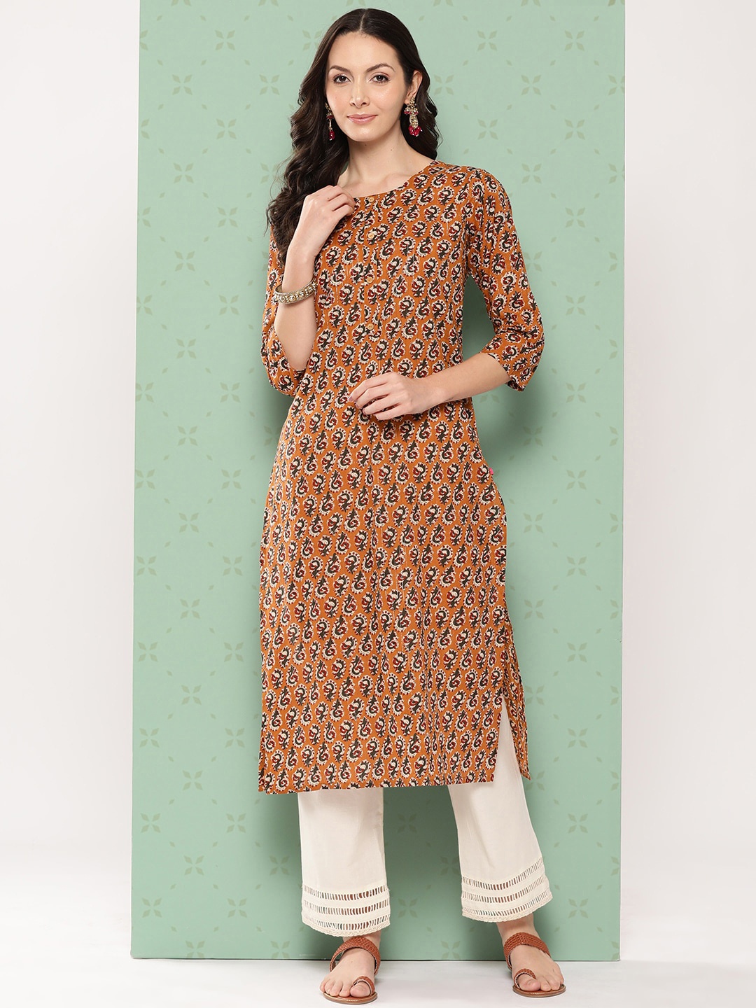 

KALINI Ethnic Motifs Printed Cotton Kurta, Brown