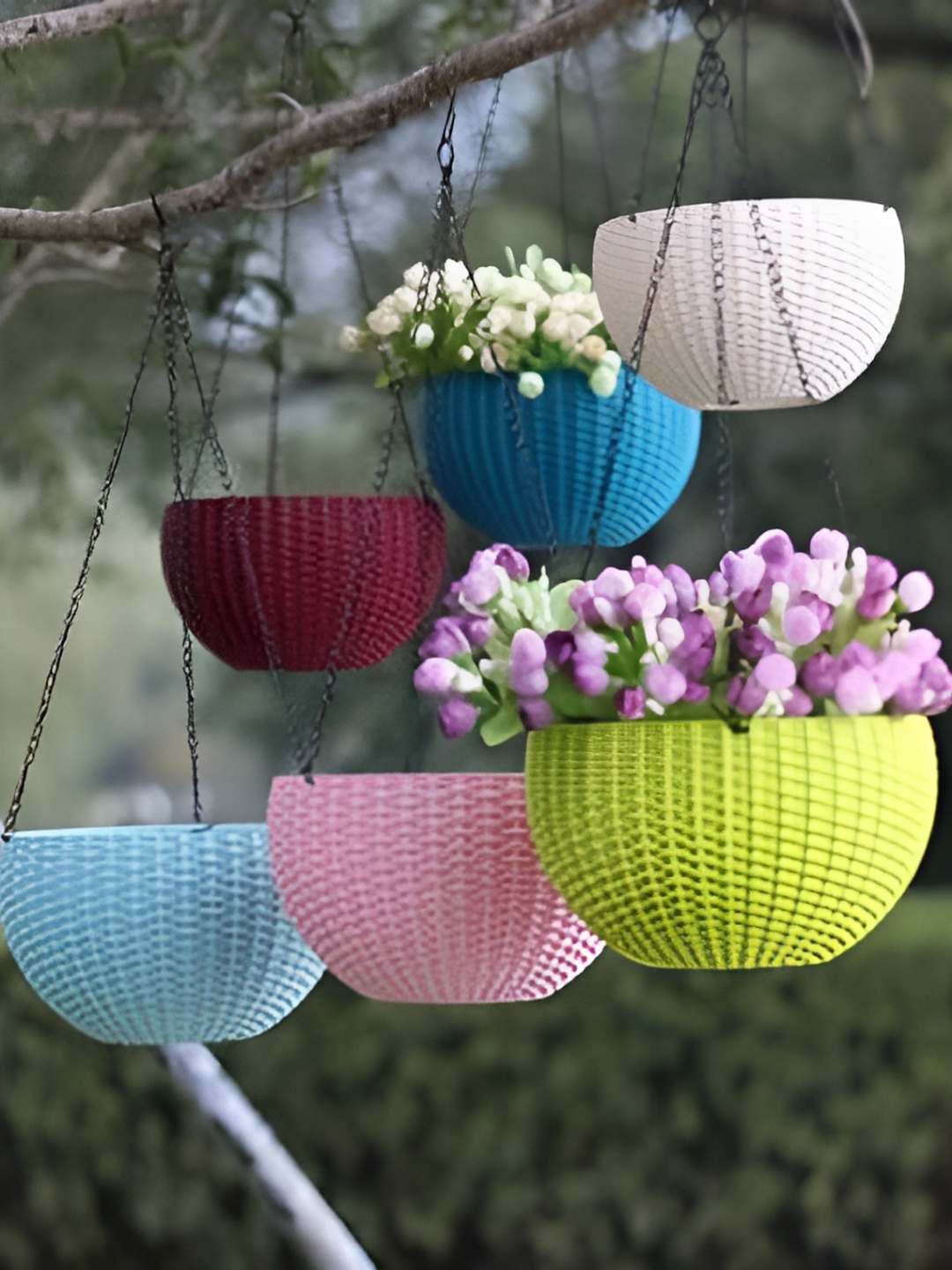 

AGAMI 6 Pieces White & Pink Textured Planter With Hanger, Blue