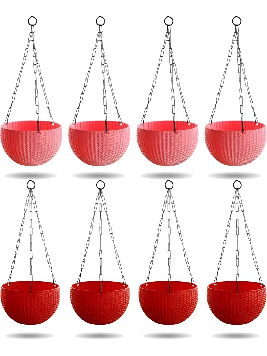 

AGAMI 8 Pieces Red & Pink Textured Hanging Basket Planters