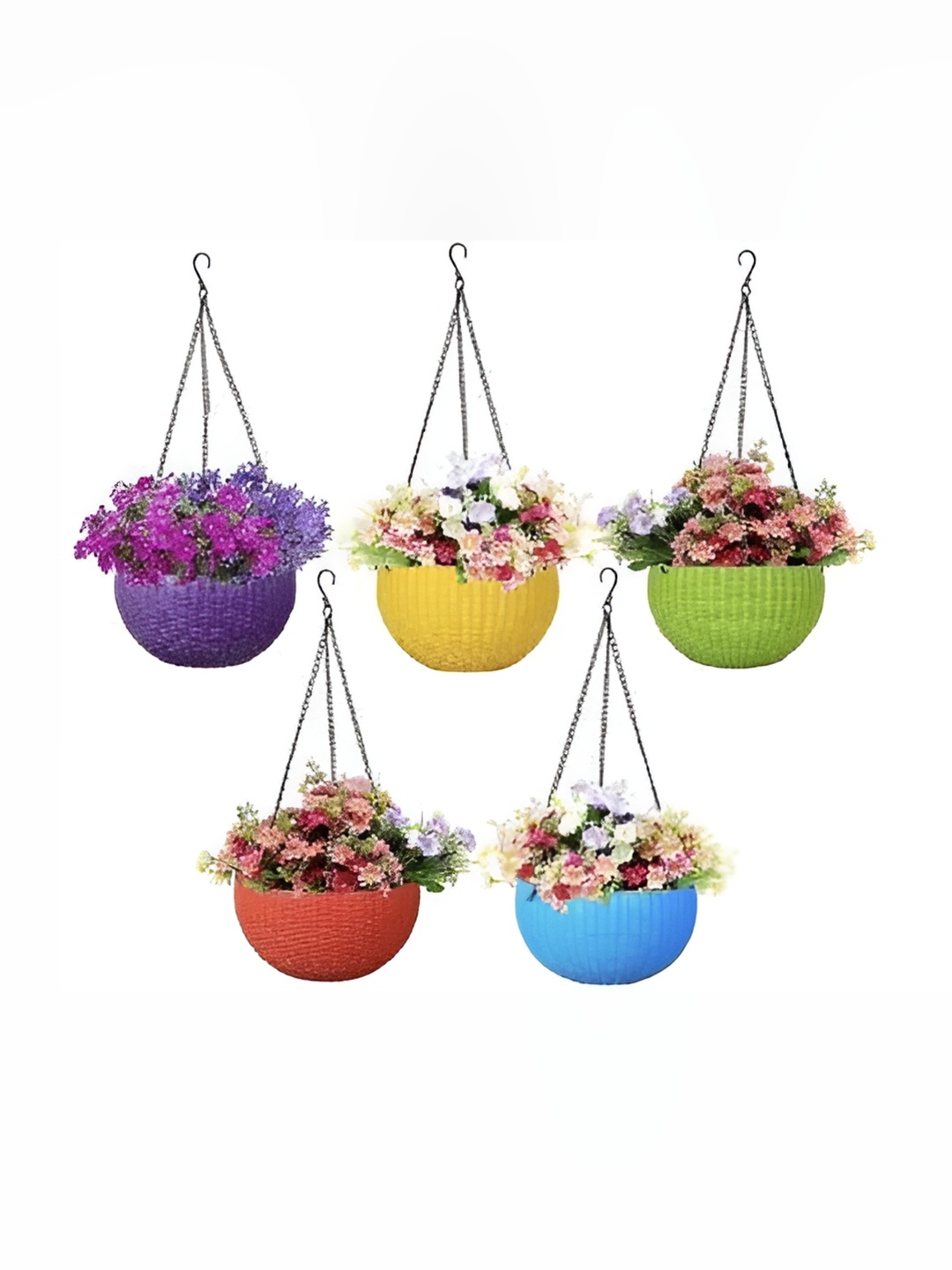 

AGAMI 5 Pieces Green & Purple Textured Planter With Hanger