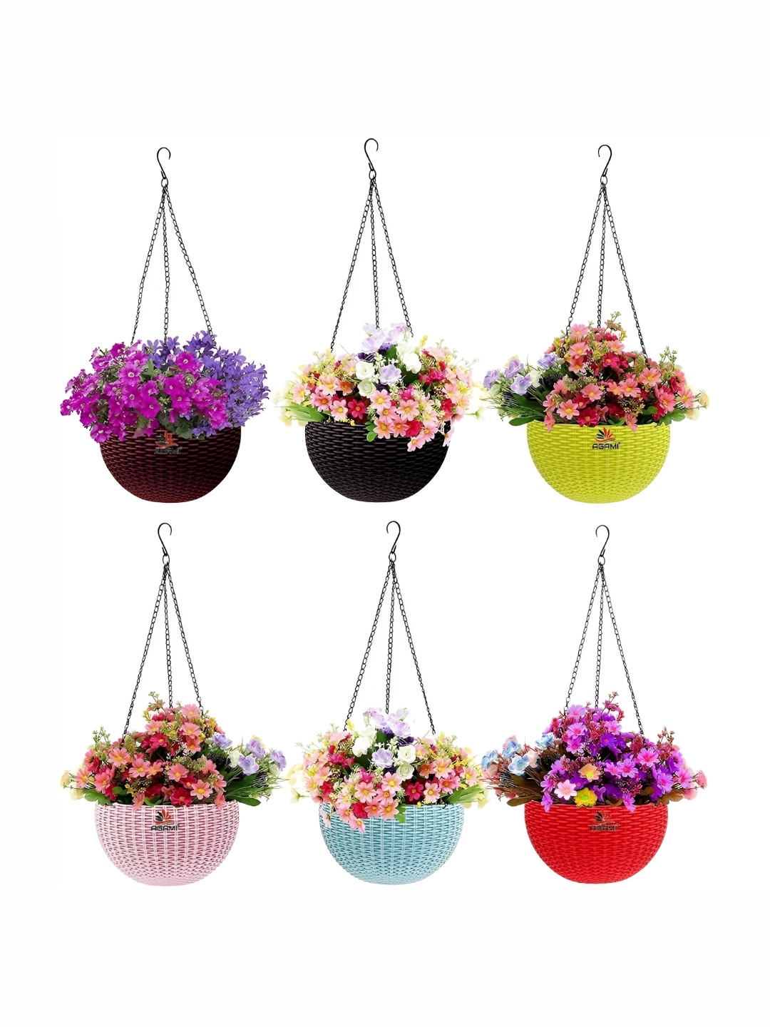 

AGAMI Yellow & Pink 6 Pieces Textured Planter With Hanger