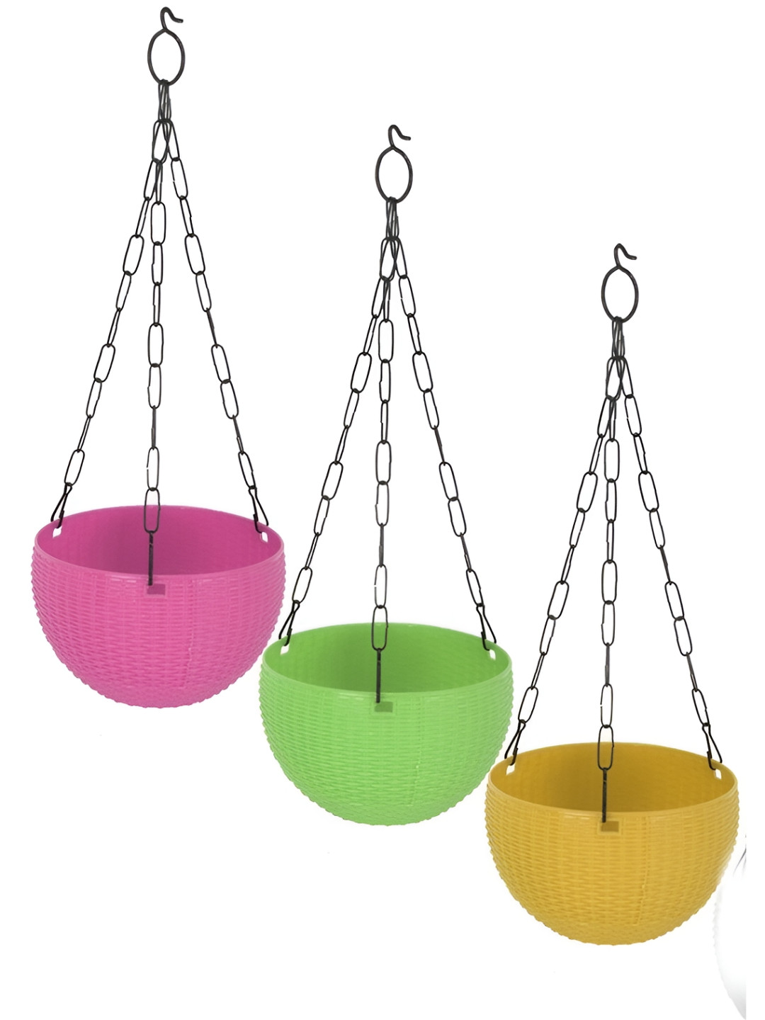 

AGAMI Care Done Pink & Green 3 Pieces Textured Hanging Planters