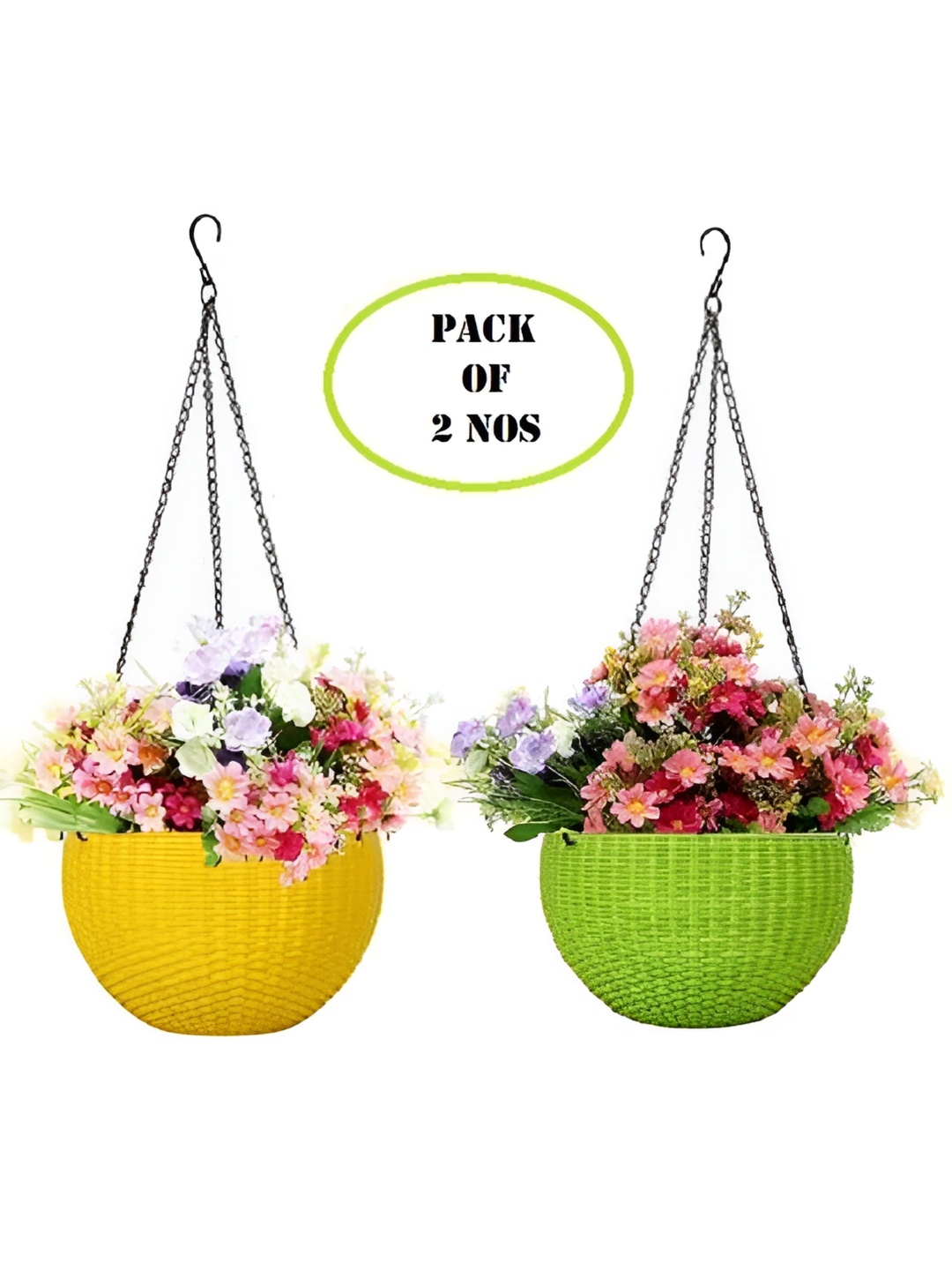

AGAMI Mashki Green & Yellow 2 Pieces Woven Design Hanging Planters