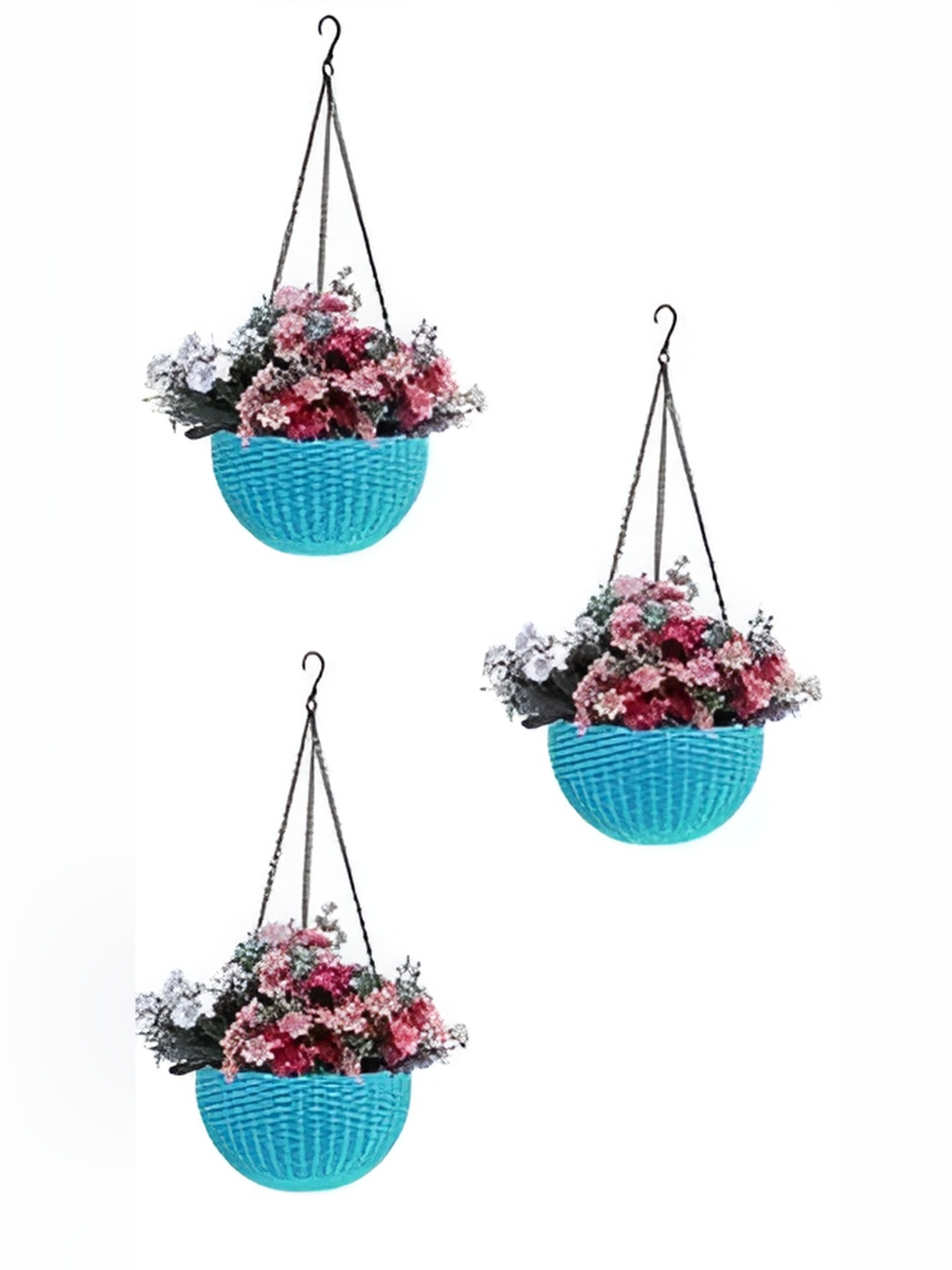 

AGAMI Blue 3 Pieces Textured Basket Planters