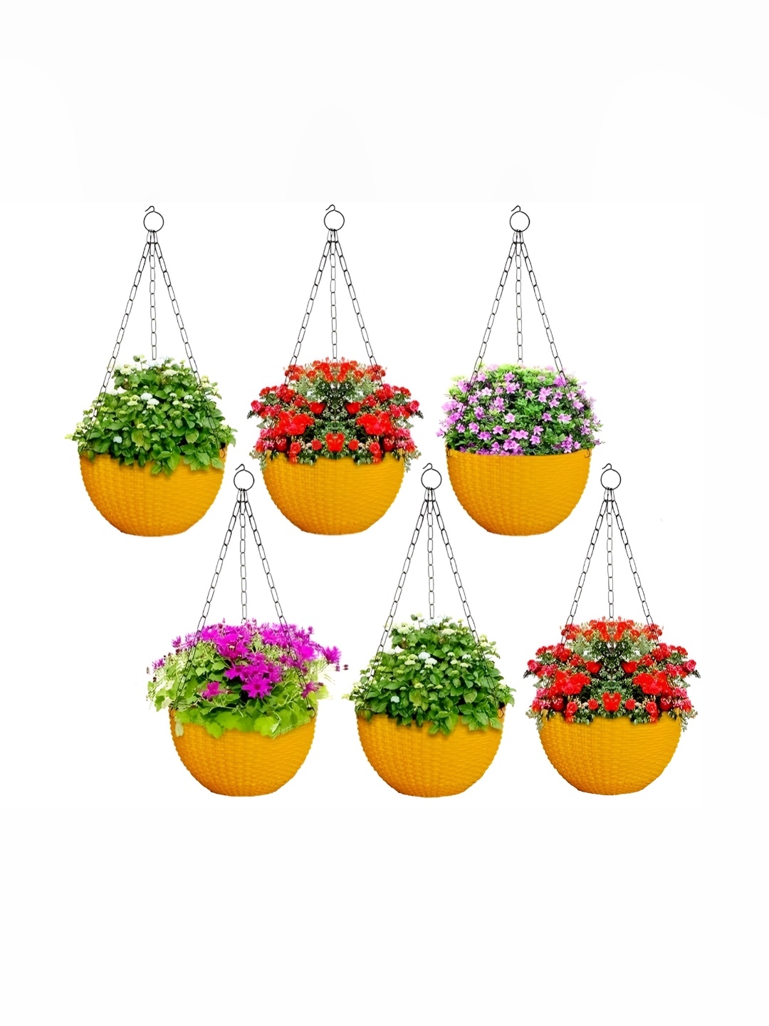 

AGAMI Stelon Mustard 6 Pieces Woven Design Hanging Planters