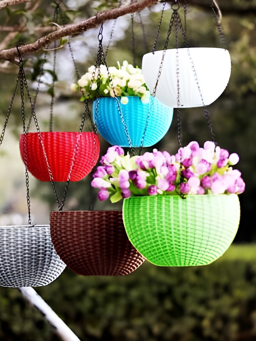 

AGAMI VirajSanchi Green & Red 6 Pieces Planters With Hangers
