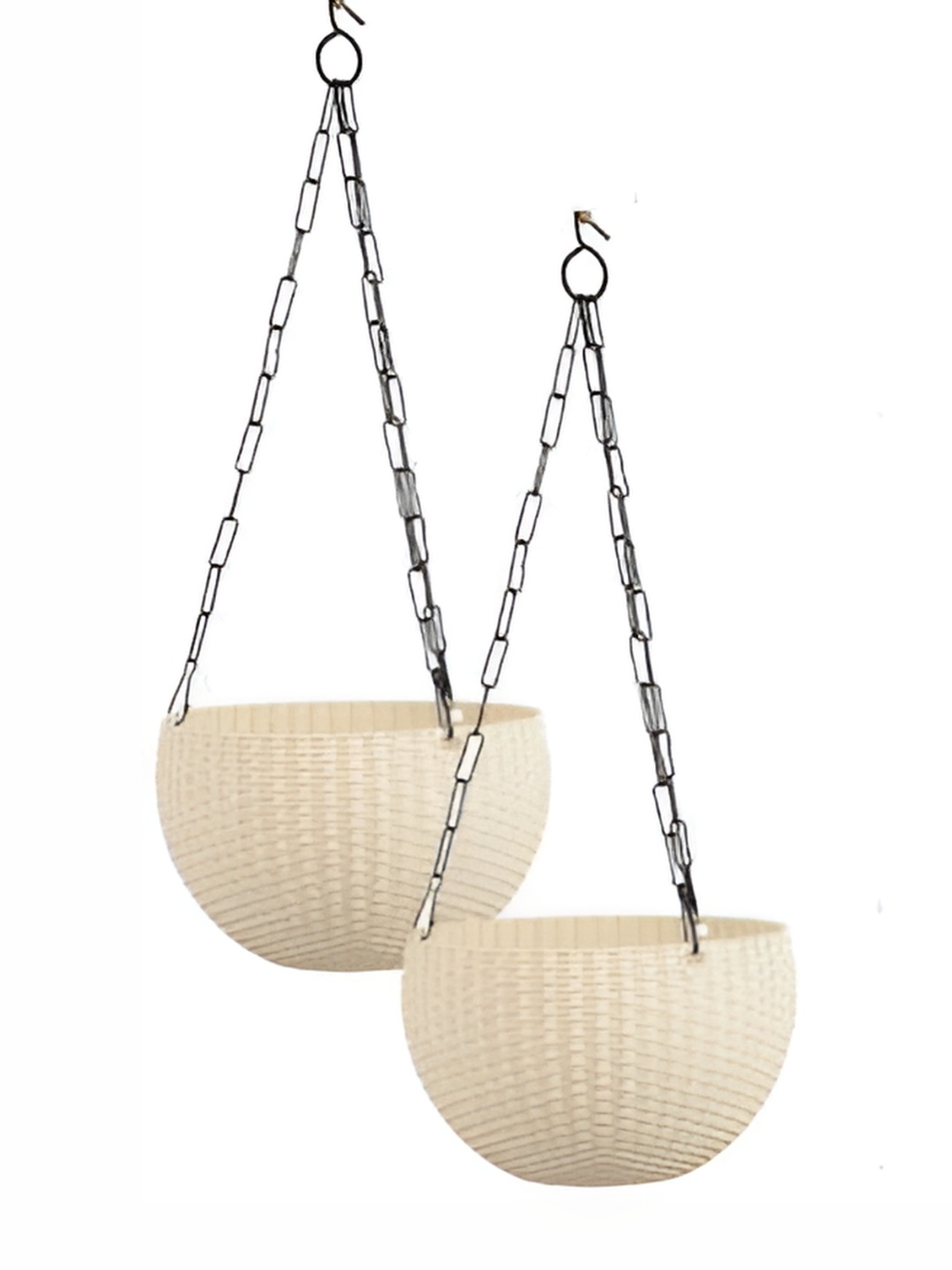 

AGAMI Ramanuj 2-Pcs White Woven Design Hanging Planters With Chain