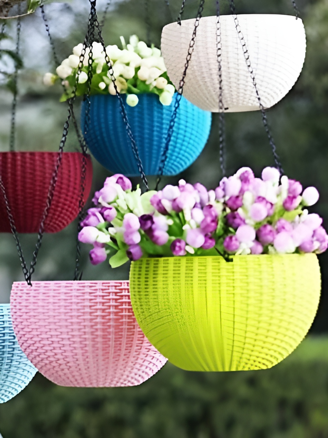 

AGAMI Pilot Mart White & Blue 6 Pieces Textured Hanging Planters