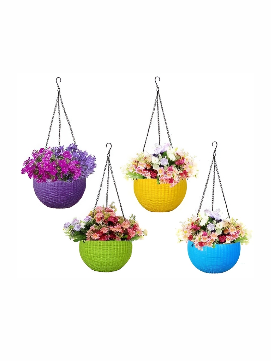

AGAMI Ramanuj 4 Pieces Yellow & Blue Planters With Hangings