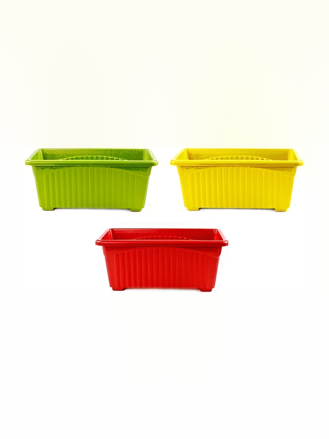 

AGAMI Ramanuj Green Red 3 Pieces Textured Rectangular Planters