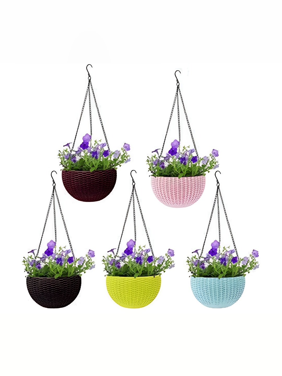 

AGAMI 5-Pcs Brown & Yellow Woven Design Hanging Planters