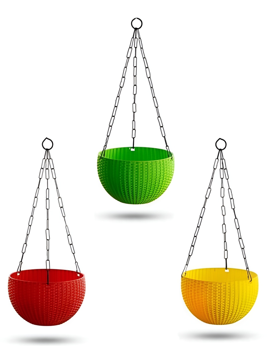 

AGAMI Wzza Red & Green 3 Pieces Textured Basket Flower Pot Planters