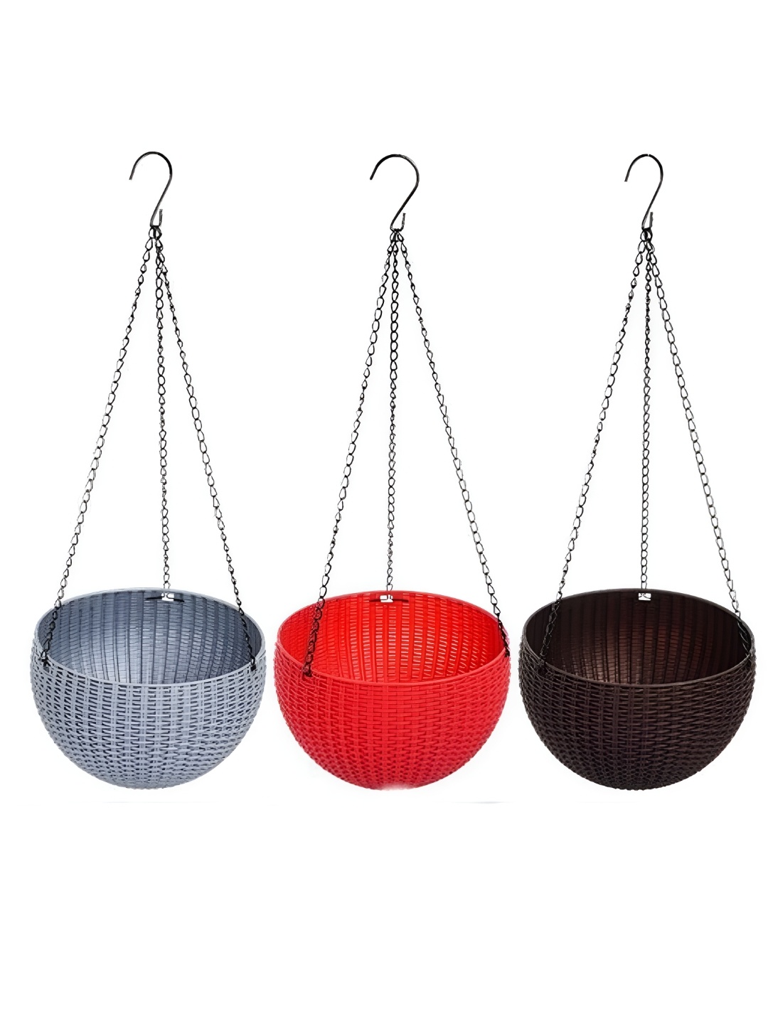 

AGAMI Red & Black 3 Pieces Textured Basket Planters