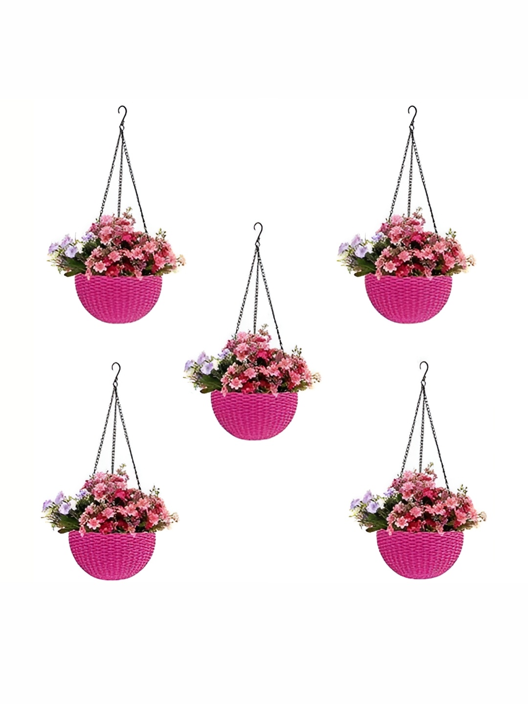 

AGAMI HNB 6 Pink 5 Pieces Woven Design Planters With Hangings