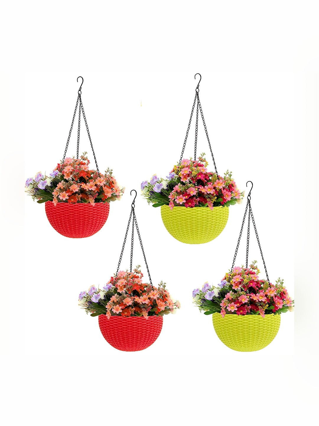 

AGAMI HNB 4-Pcs Red & Green Woven Design Hanging Planters