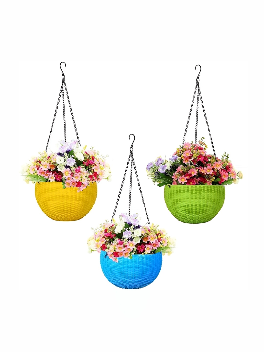 

AGAMI Greenpotz Blue & Yellow 3 Pieces Textured Hanging Planters, Green
