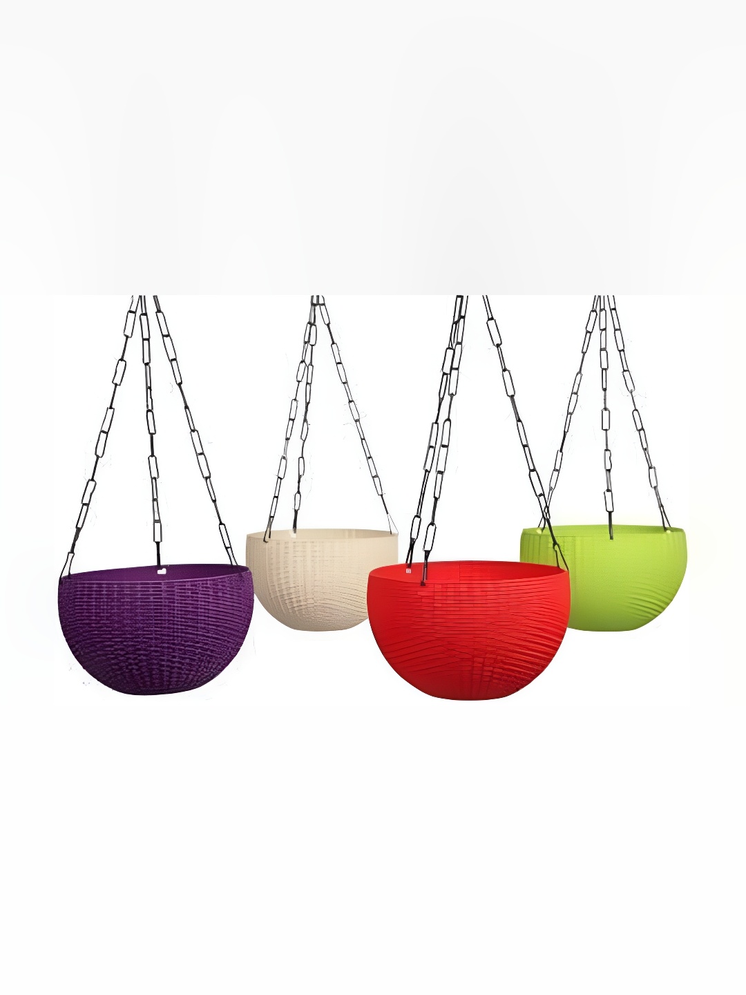 

AGAMI Red & Green 4 Pieces Textured Hanging Planters, White