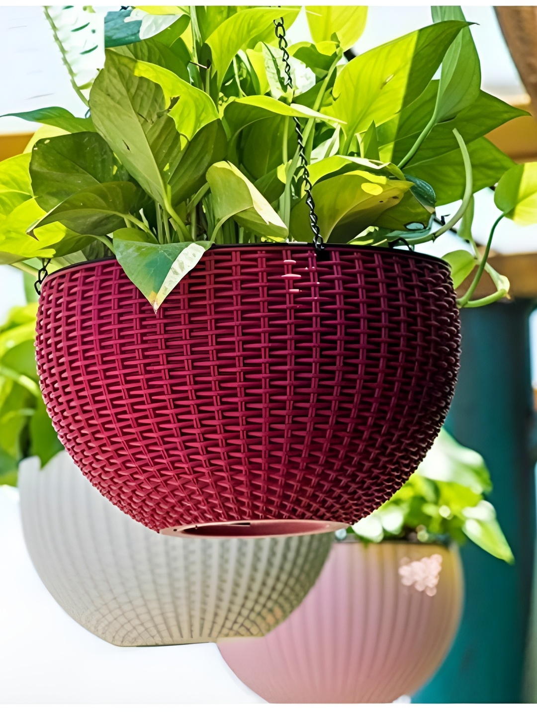 

AGAMI Green Island Maroon 4 Pieces Textured Planters