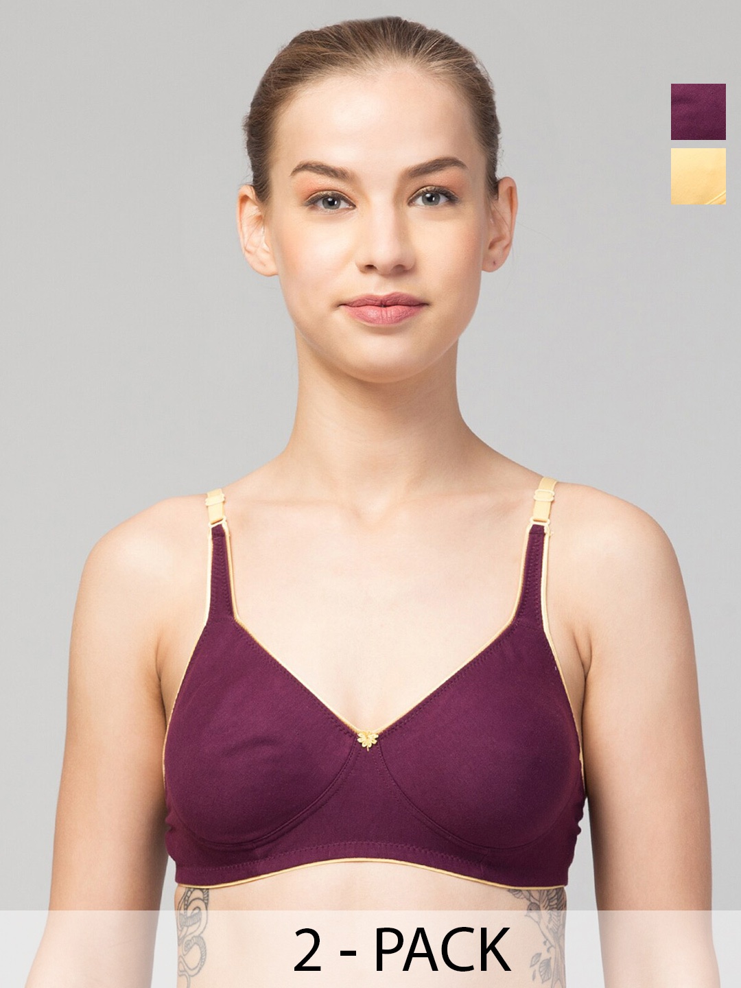 

Apraa & Parma Pack Of 2 Non Padded Non-Wired Seamless Organic Everyday Bra, Purple