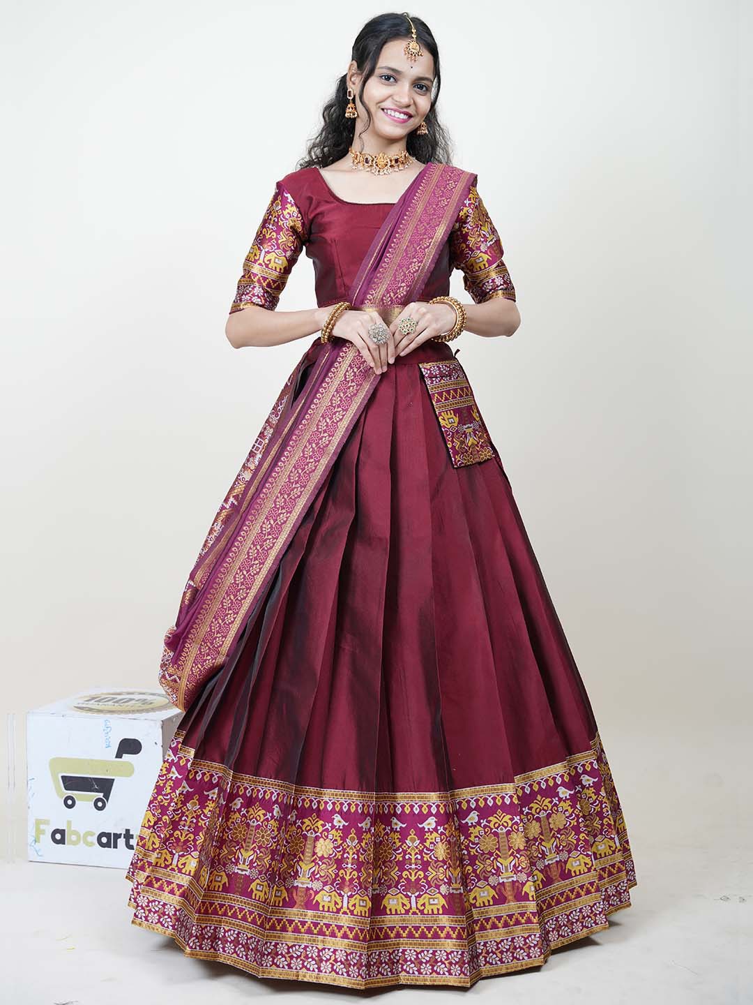 

Fabcartz Woven Design Semi-Stitched Lehenga & Unstitched Blouse With Dupatta, Purple