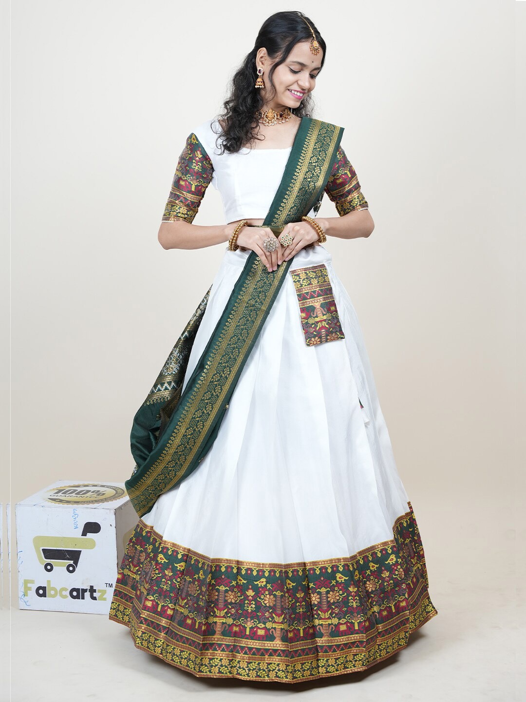 

Fabcartz Woven Design Semi-Stitched Lehenga & Unstitched Blouse With Dupatta, White