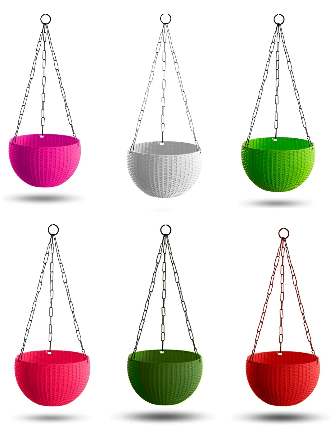 

AGAMI 6-Pcs Pink & Green Woven Design Hanging Planters