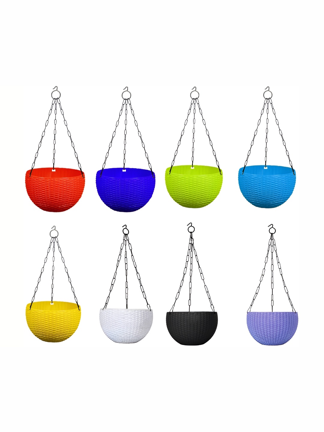 

AGAMI 8-Pcs Blue & Green Woven Design Hanging Planters, Yellow