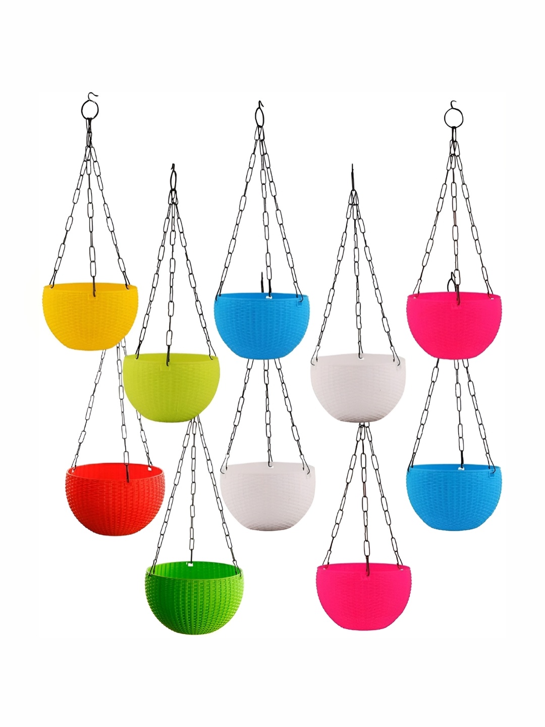 

AGAMI 10-Pcs White & Green Woven Design Hanging Planters, Blue