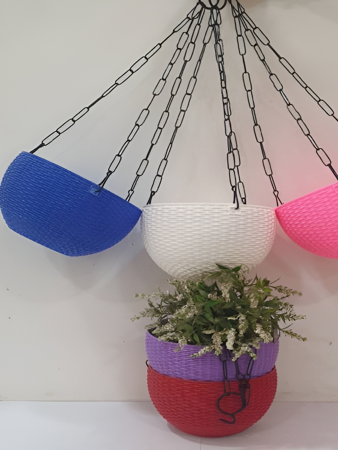 

AGAMI Viraj Sanchi Blue & Pink 3 Pieces Textured Hanging Planters