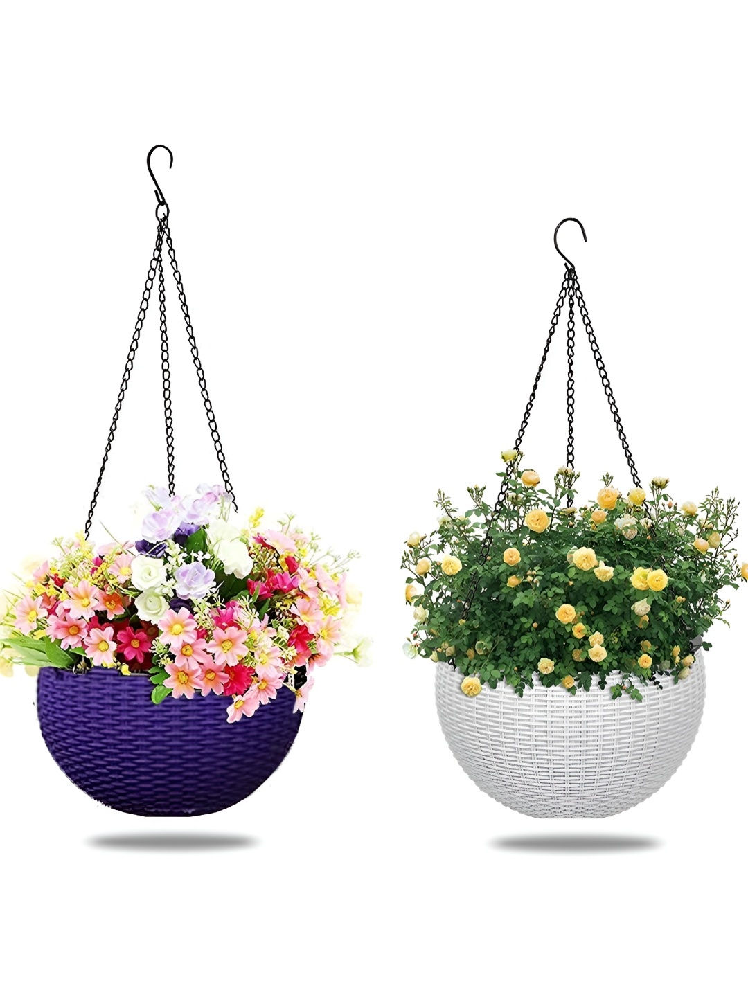 

AGAMI IMAGINEA Blue & White 2 Pieces Textured Hanging Planters with Chain