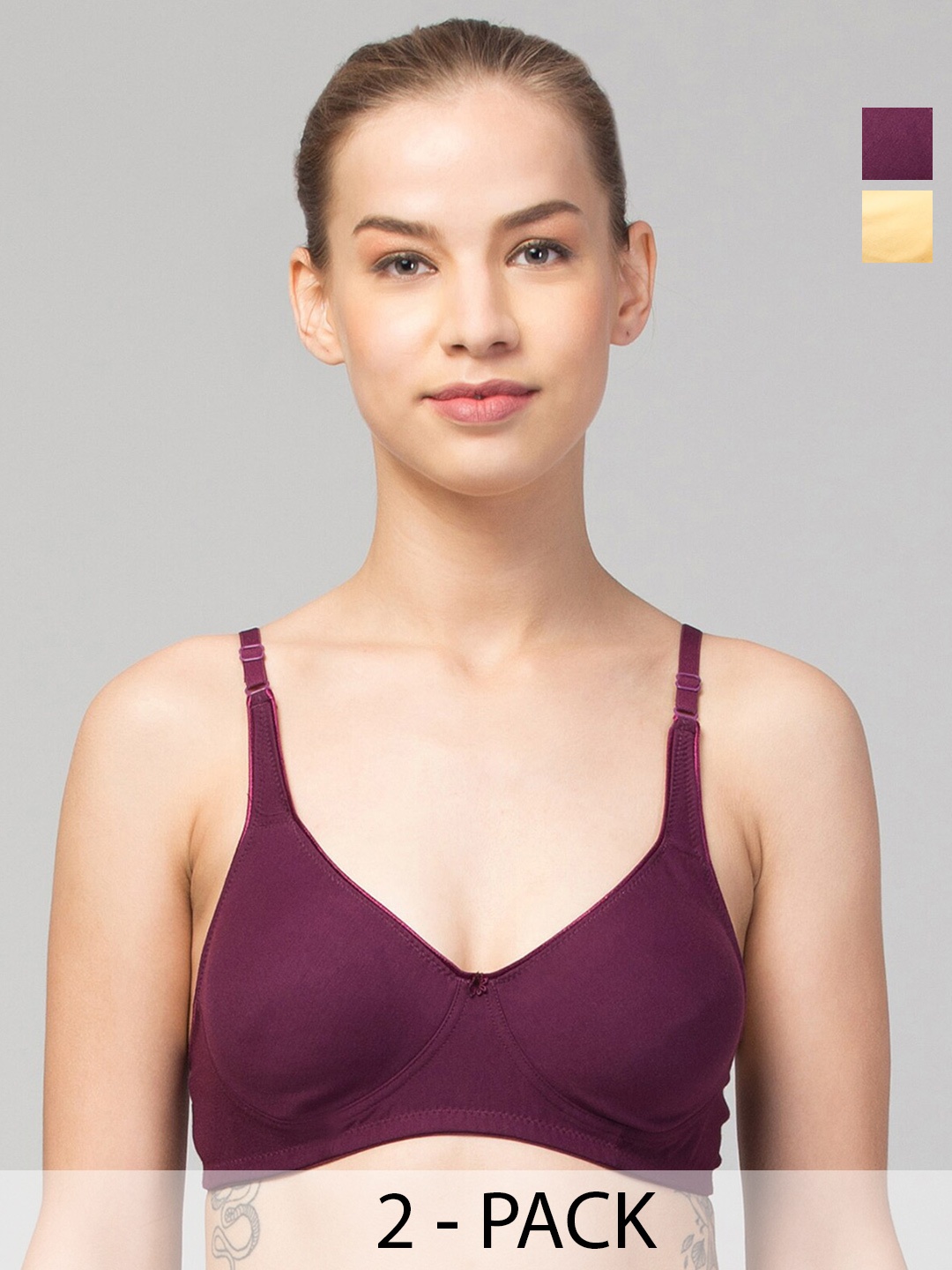 

Apraa & Parma Pack Of 2 Non Padded Non-Wired Seamless Organic T-Shirt Bra, Purple