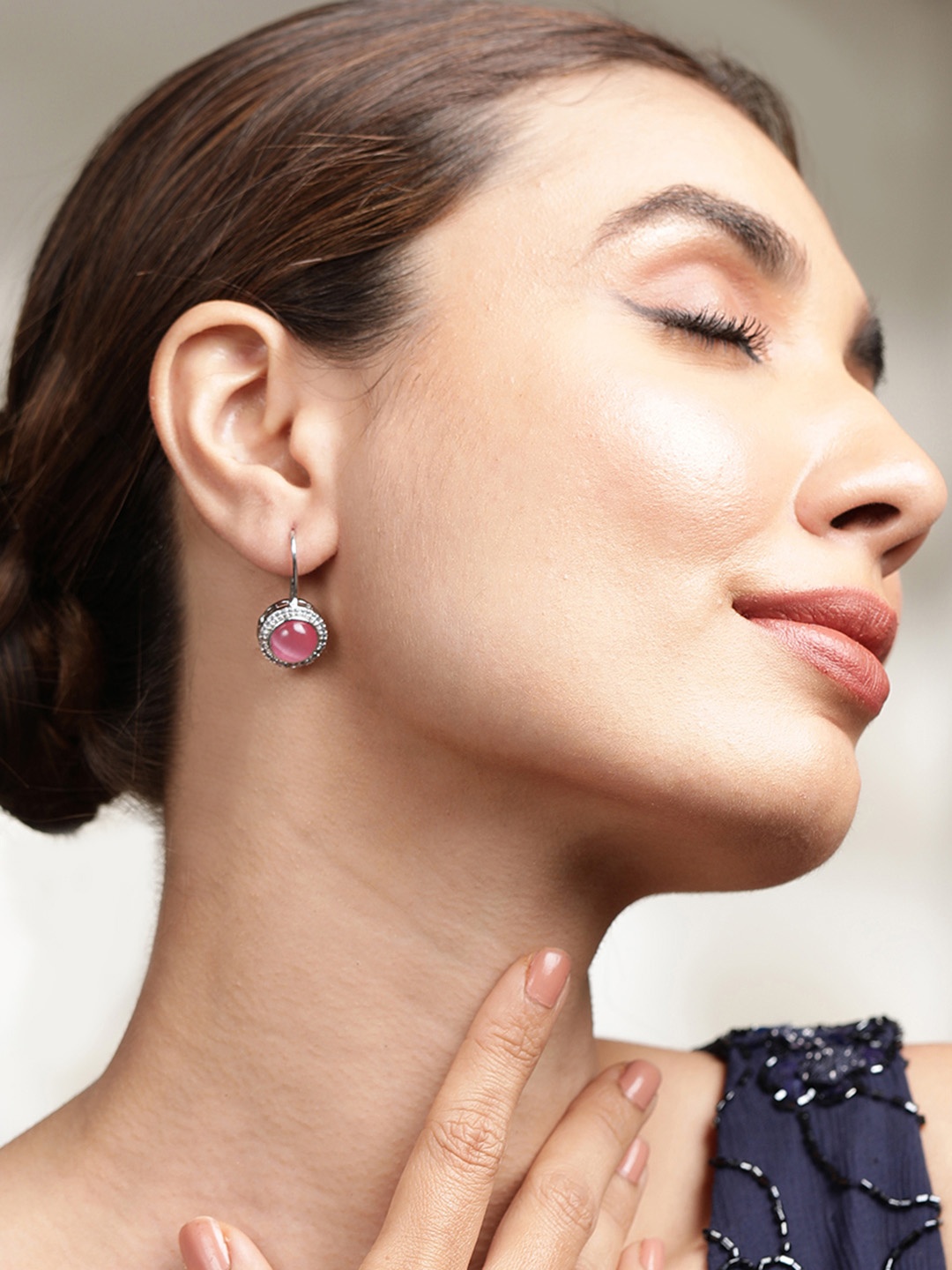

Rubans Rhodium-Plated Contemporary Drop Earrings, Silver