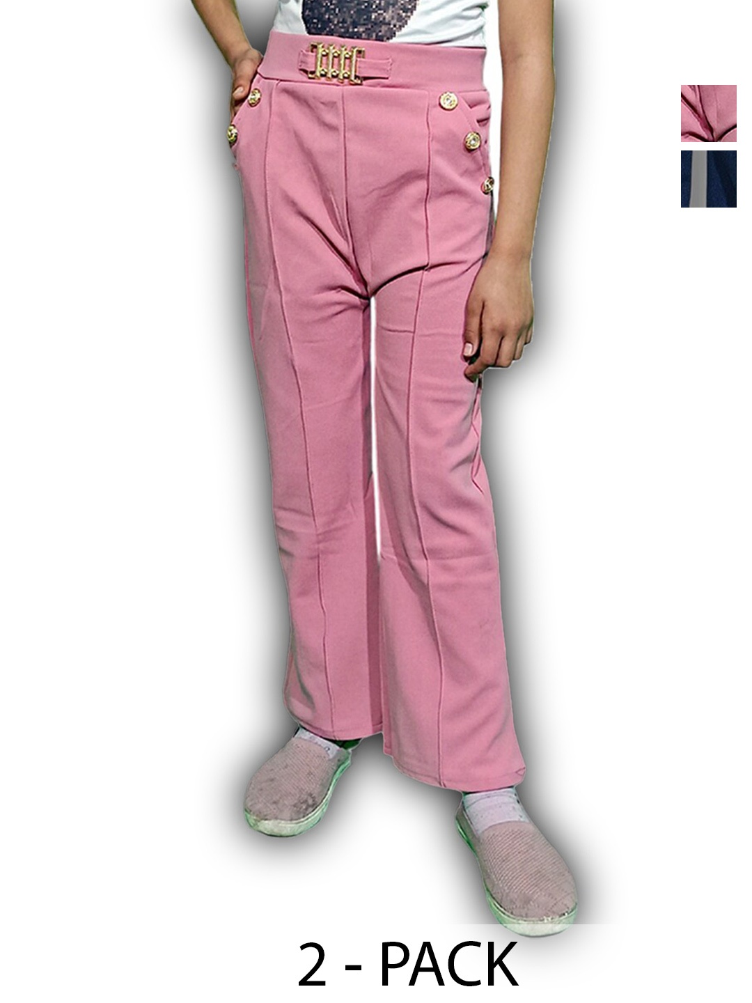 

BAESD Girls Pack Of 2 Mid Rise Regular Trousers, Pink