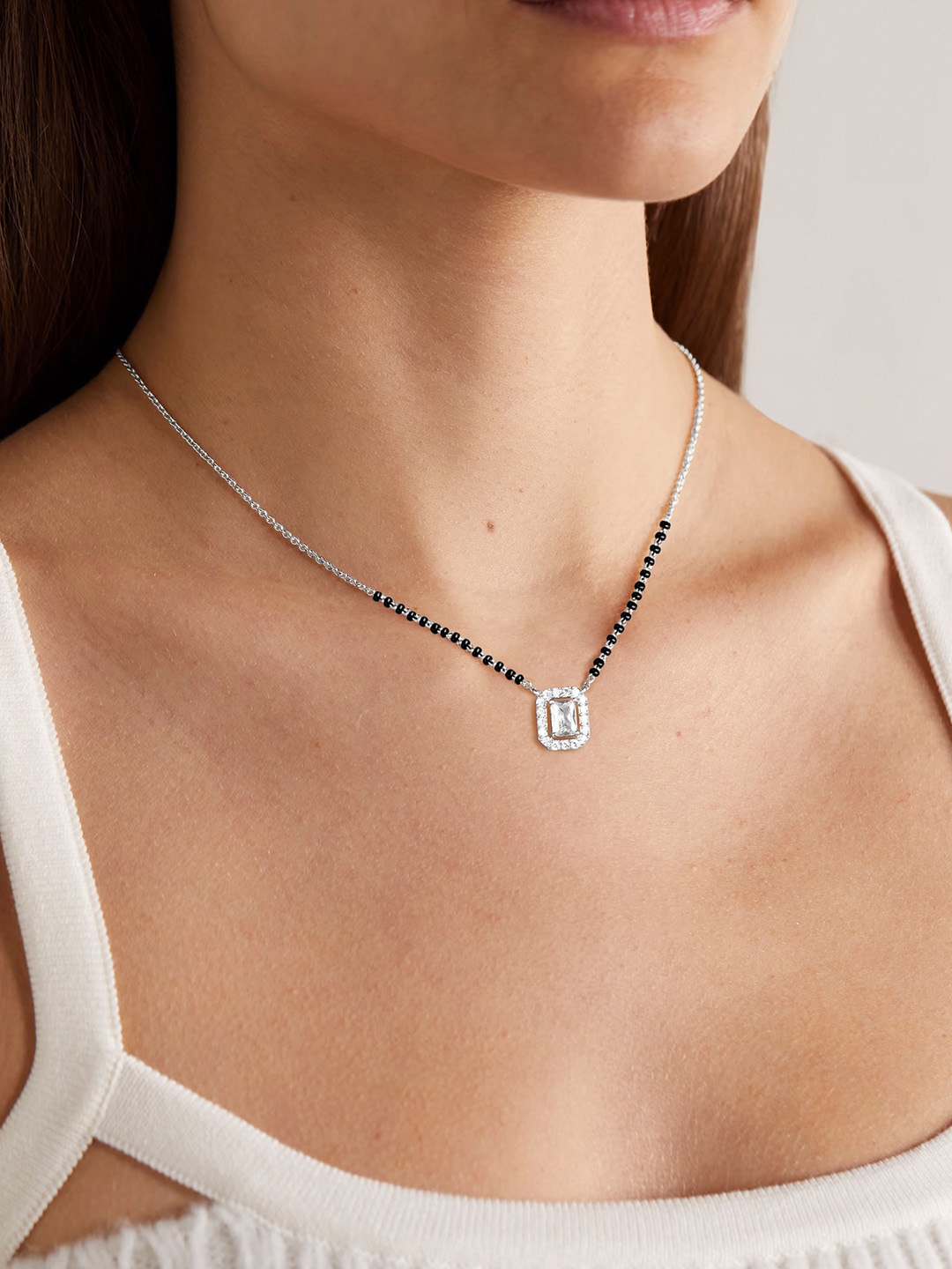 

MINUTIAE Silver-Plated Crystals Mangalsutra