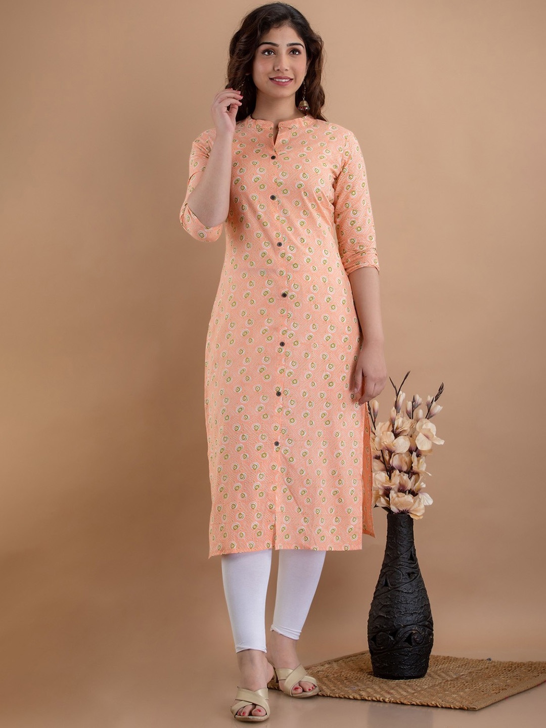 

PARIKSHIT Mandarin Collar Ethnic Motifs Printed Kurta, Orange