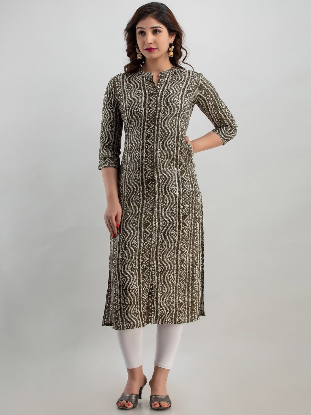 

PARIKSHIT Mandarin Collar Three Quarter Sleeves Printed Kurta, Brown