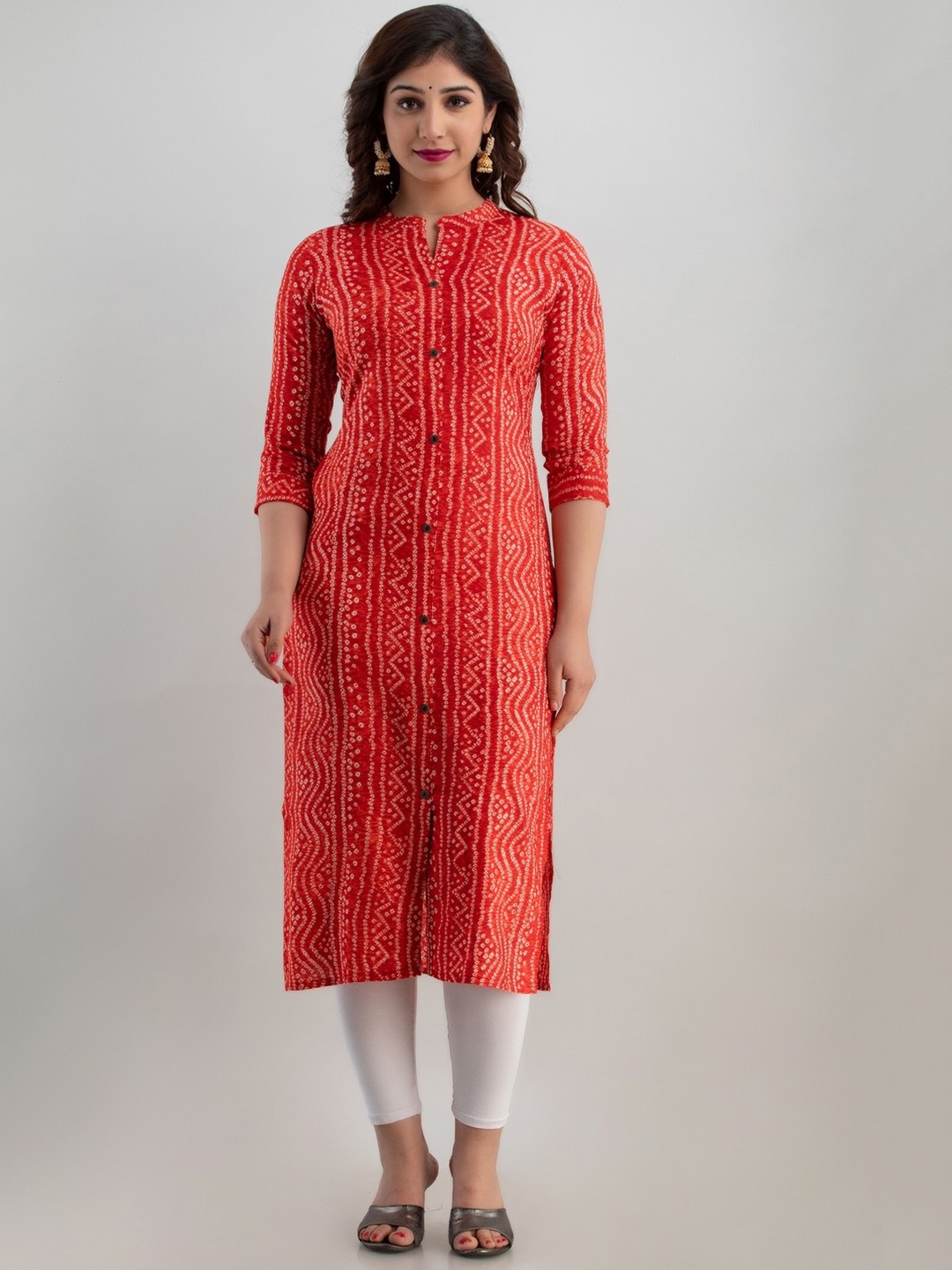 

PARIKSHIT Mandarin Collar Three Quarter Sleeves Kurta, Red