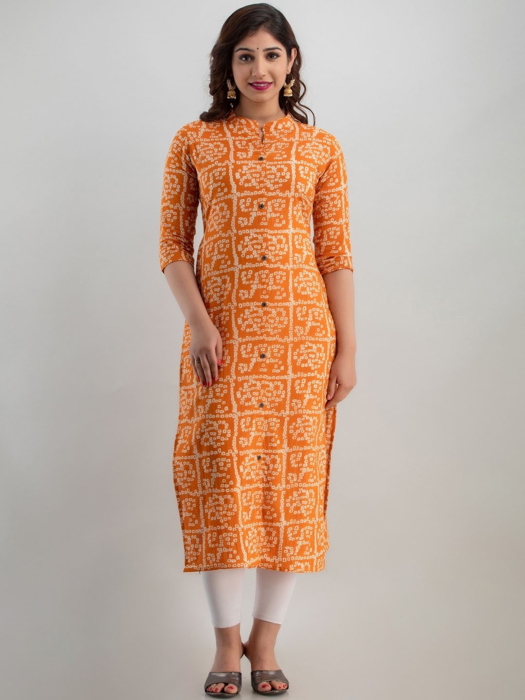 

PARIKSHIT Mandarin Collar Three Quarter Sleeves Printed Kurta, Yellow