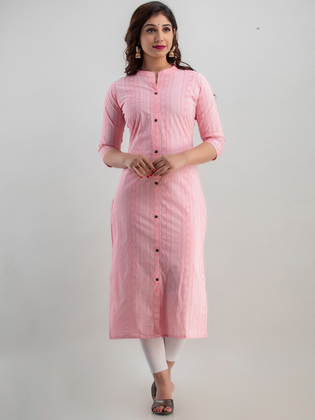 

PARIKSHIT Mandarin Collar Three Quarter Sleeves Kurta, Pink