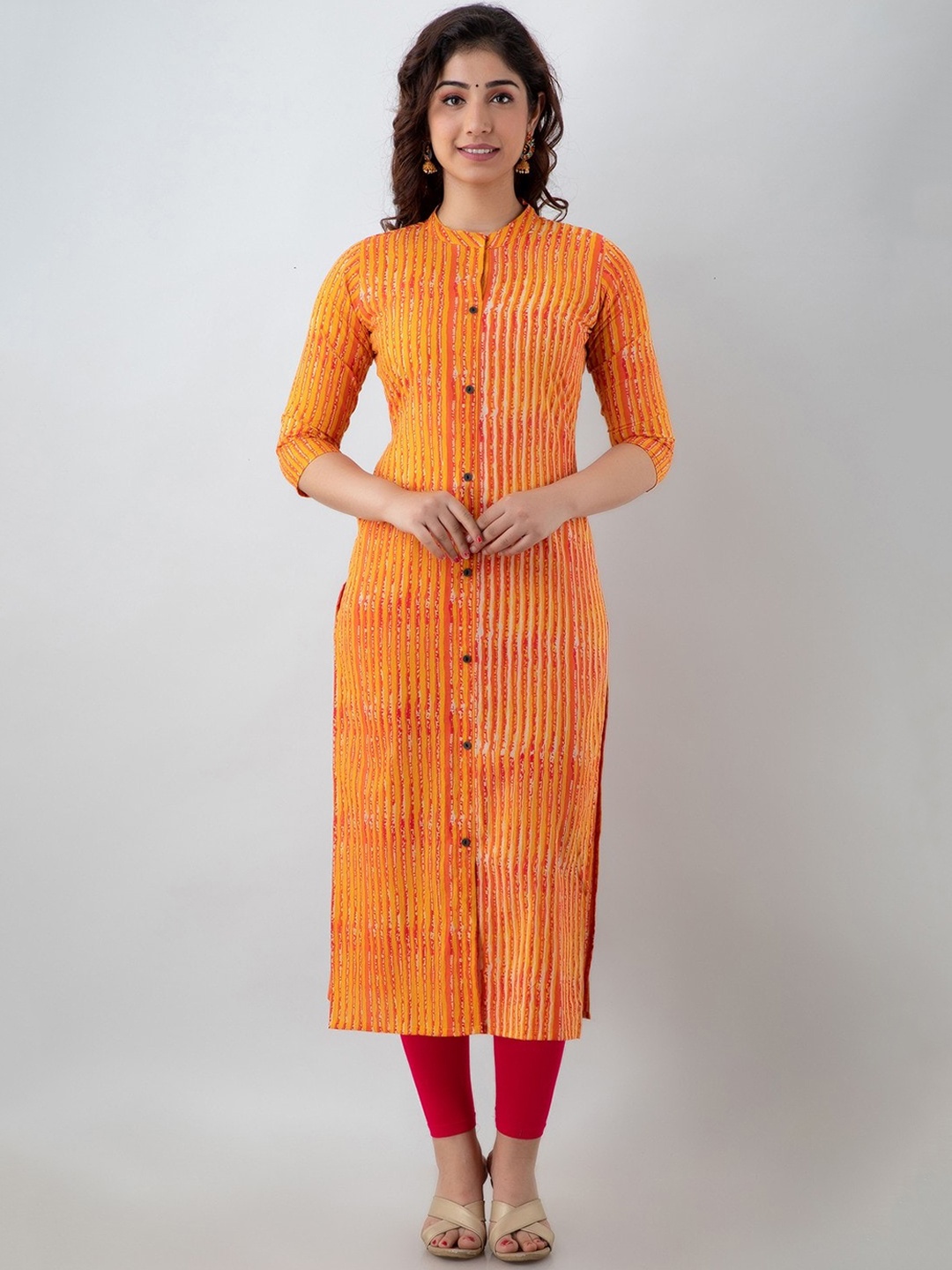 

PARIKSHIT Striped Mandarin Collar Three Quarter Sleeves Kurta, Yellow