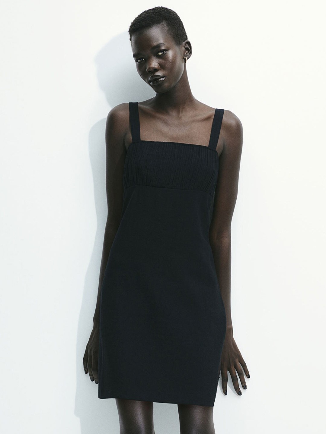 

H&M Smocked Crepe Dress, Black