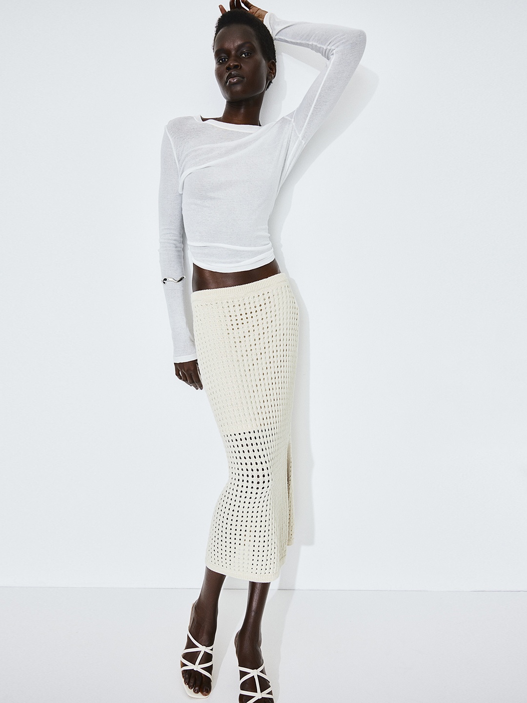 

H&M Women Pointelle-Knit Skirt, Beige