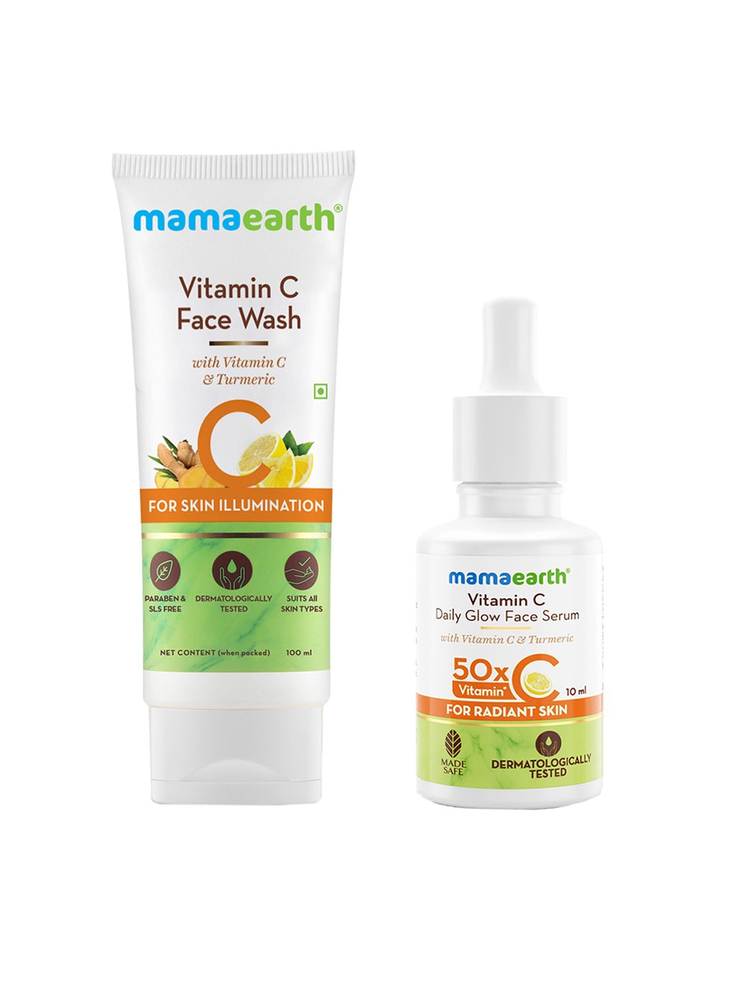 

Mamaearth Vitamin C Face Wash 100ml & Face Serum 10 ml, White