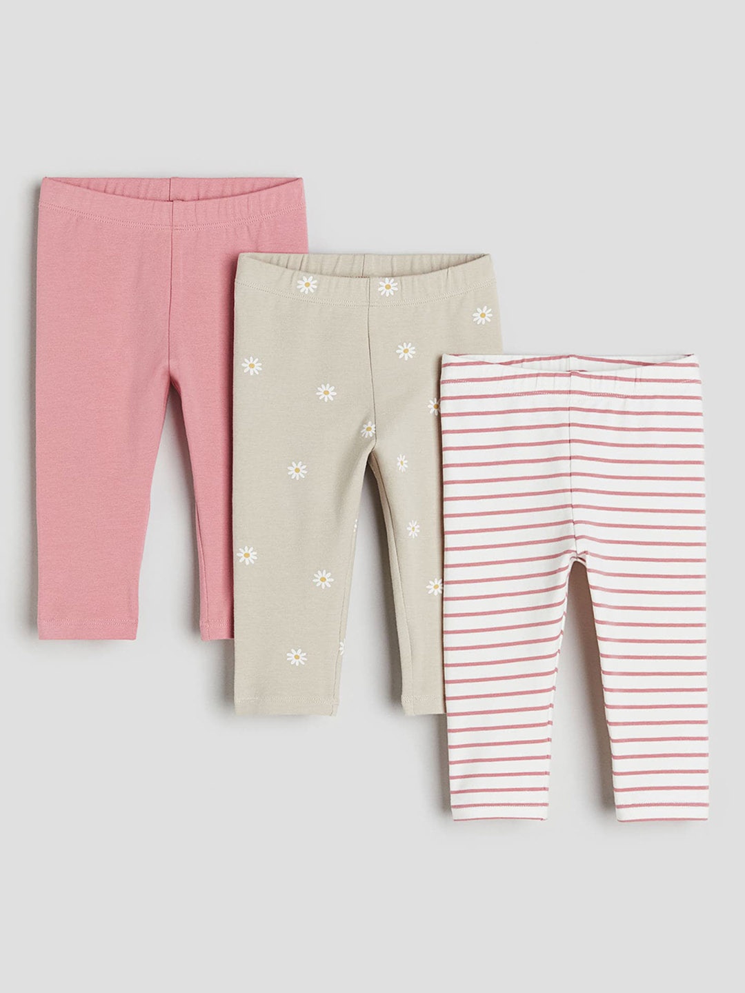 

H&M Boys 3-Pack Cotton Leggings, Beige
