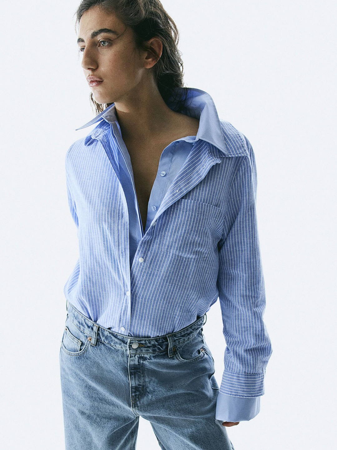 

H&M Linen-Blend Shirt, Blue