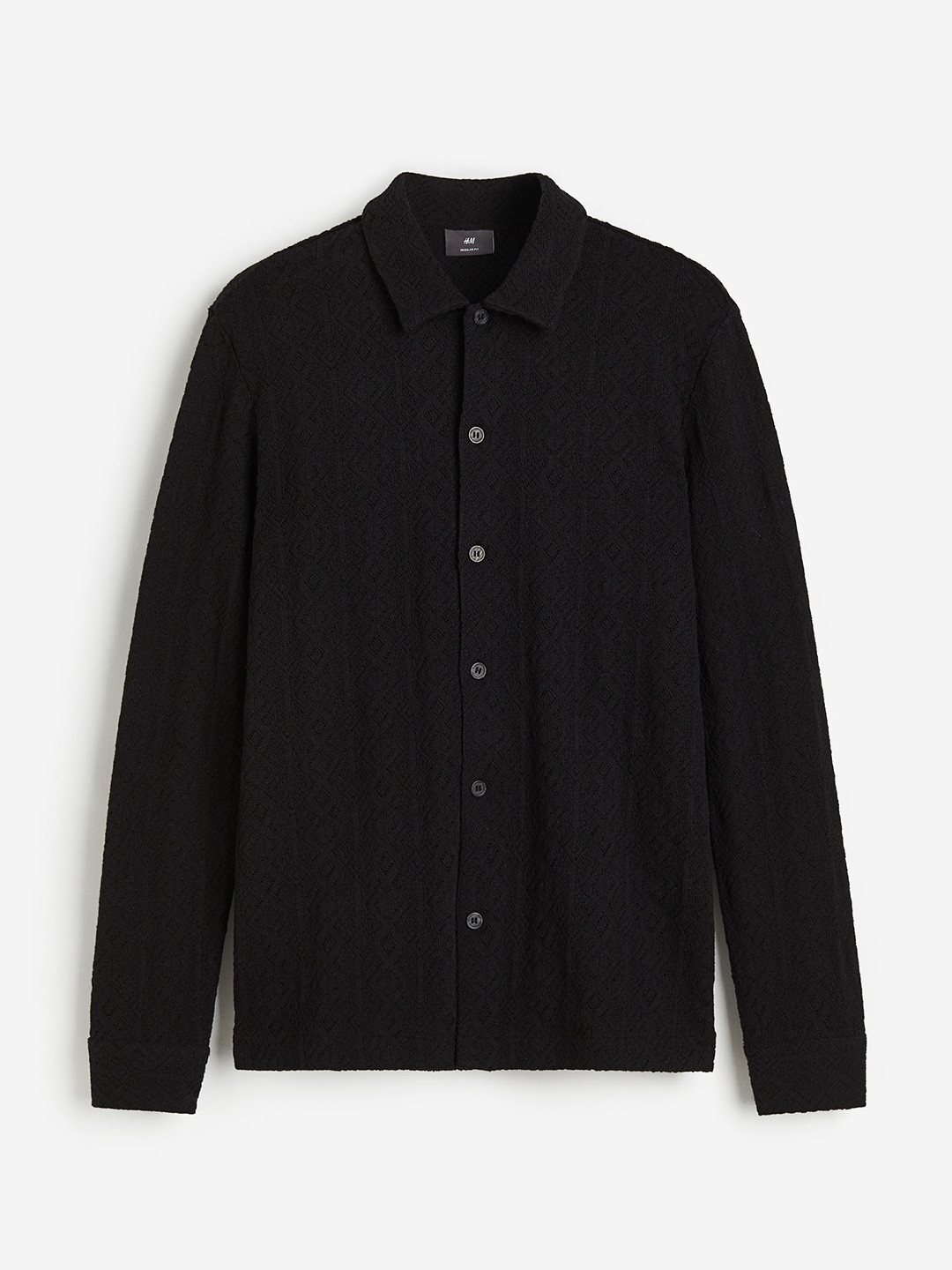 

H&M Men Regular Fit Hole-Patterned Jersey Shirt, Black