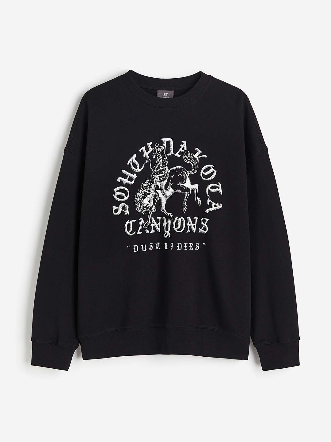 

H&M Men Pure Cotton Oversized Fit Printed Sweatshirt, Black