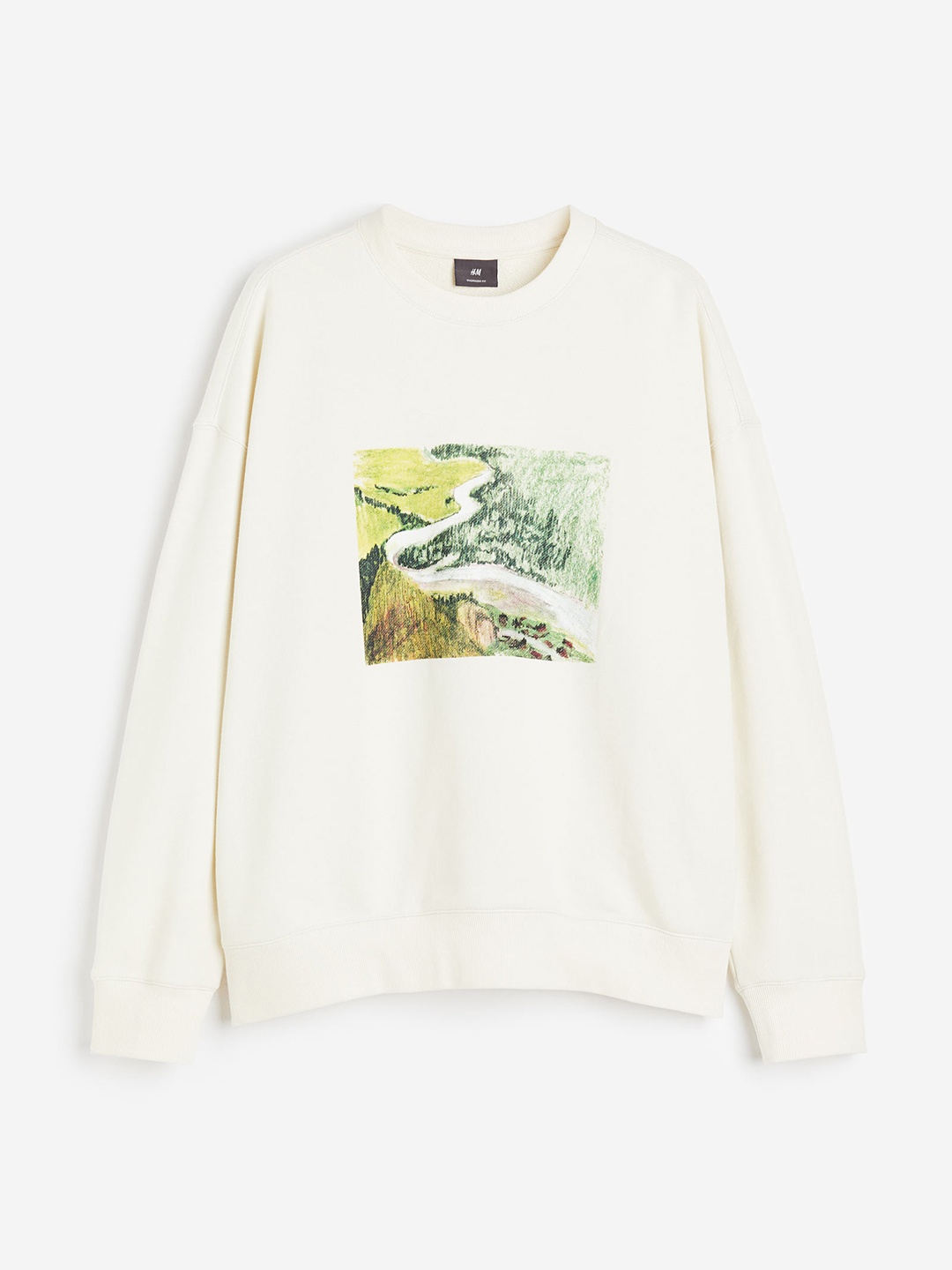 

H&M Men Pure Cotton Oversized Fit Printed Sweatshirt, White