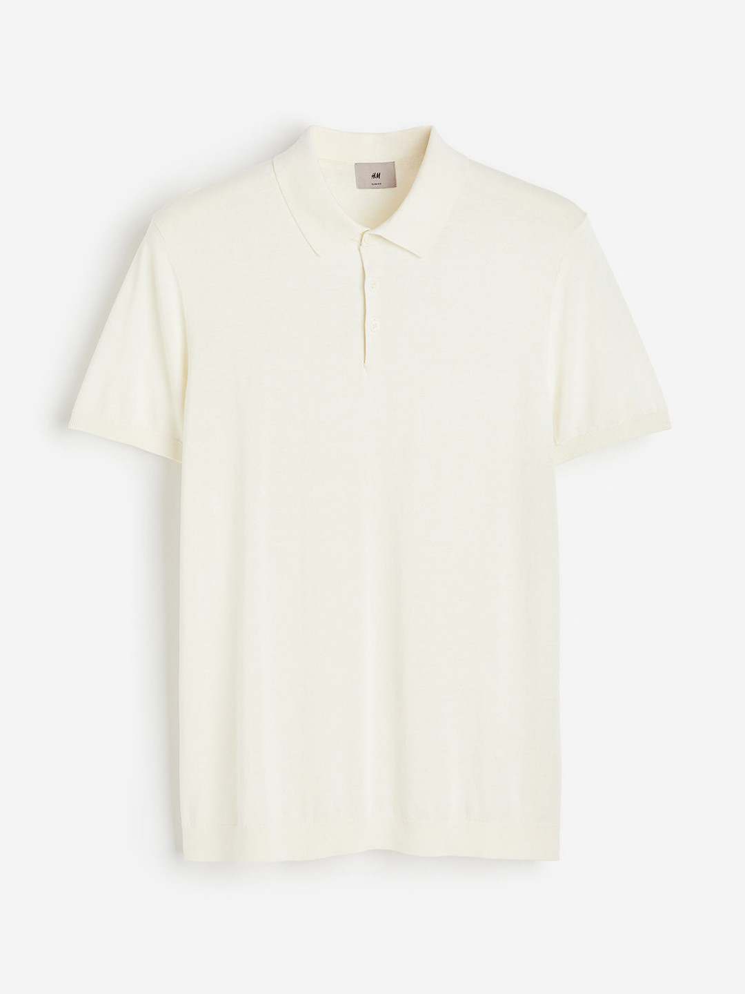 

H&M Men Slim Fit Silk-Blend Polo Shirt, Off white