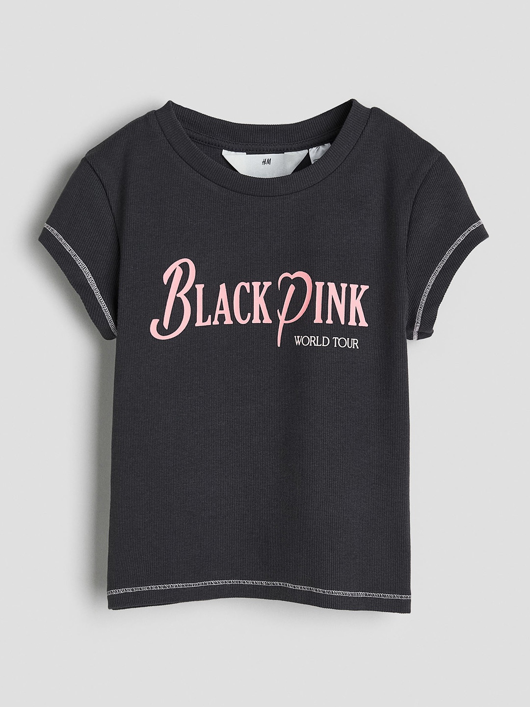 

H&M Girls Ribbed T-shirt, Grey